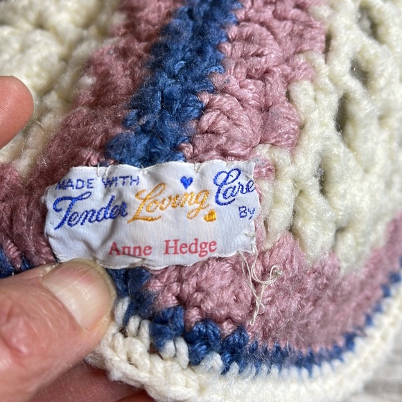 Vintage Crochet Mauve, Cream & Blue Afghan Throw - Picture 6 of 6